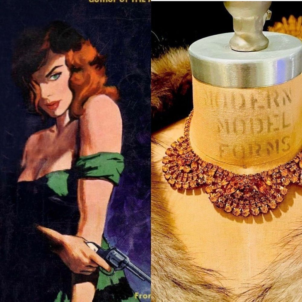 ♥️ Vintage Rhinestone necklace, Delicious marmalade orange unique scallops